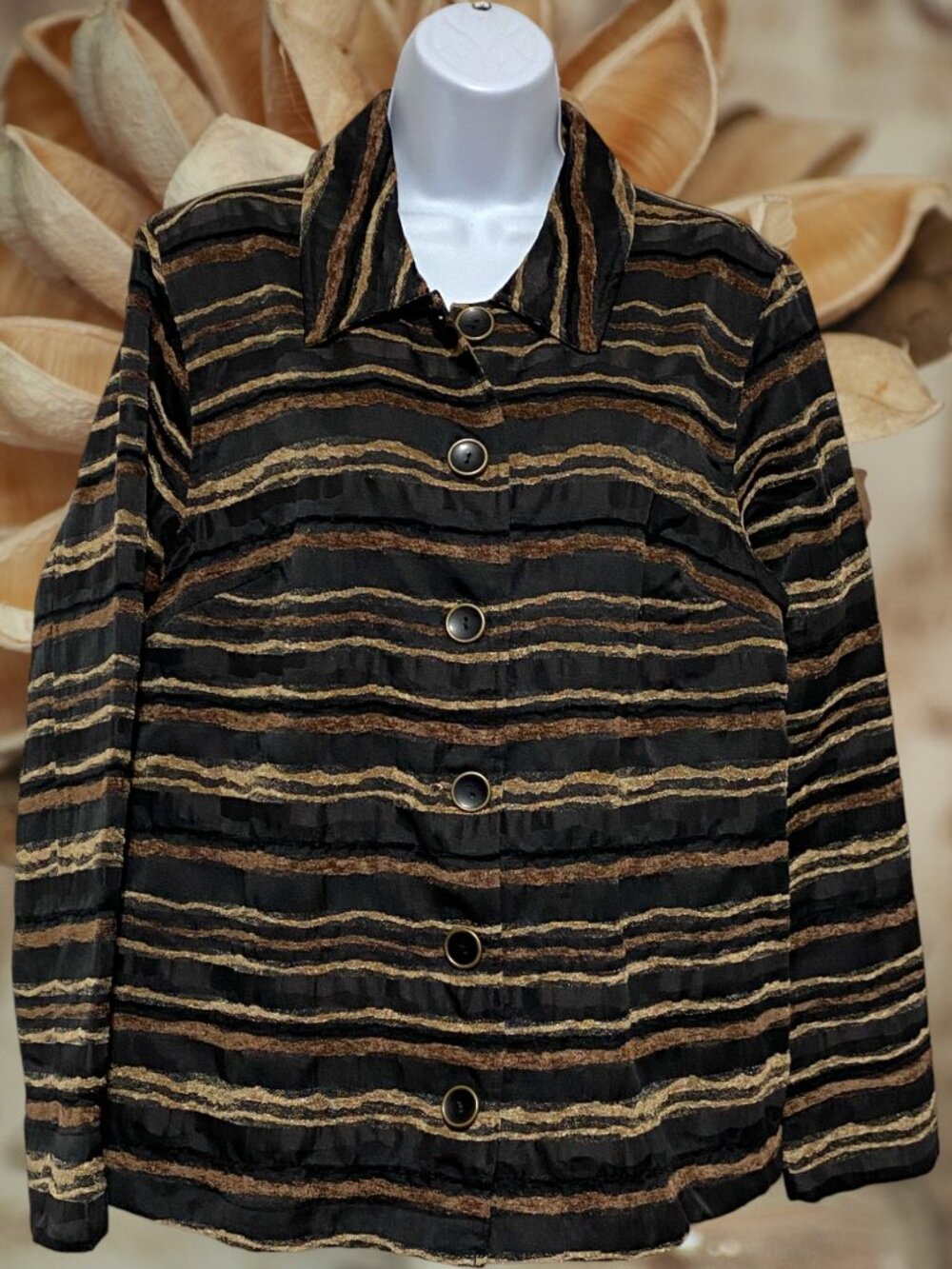Christopher & Banks-Women's Large Lined Button Warm Top Long Sleeve-Collared